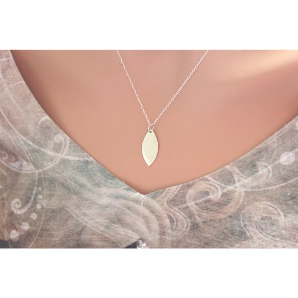 Sterling Silver Flat Large Marquis Charm Necklace - Picture 3 of 3